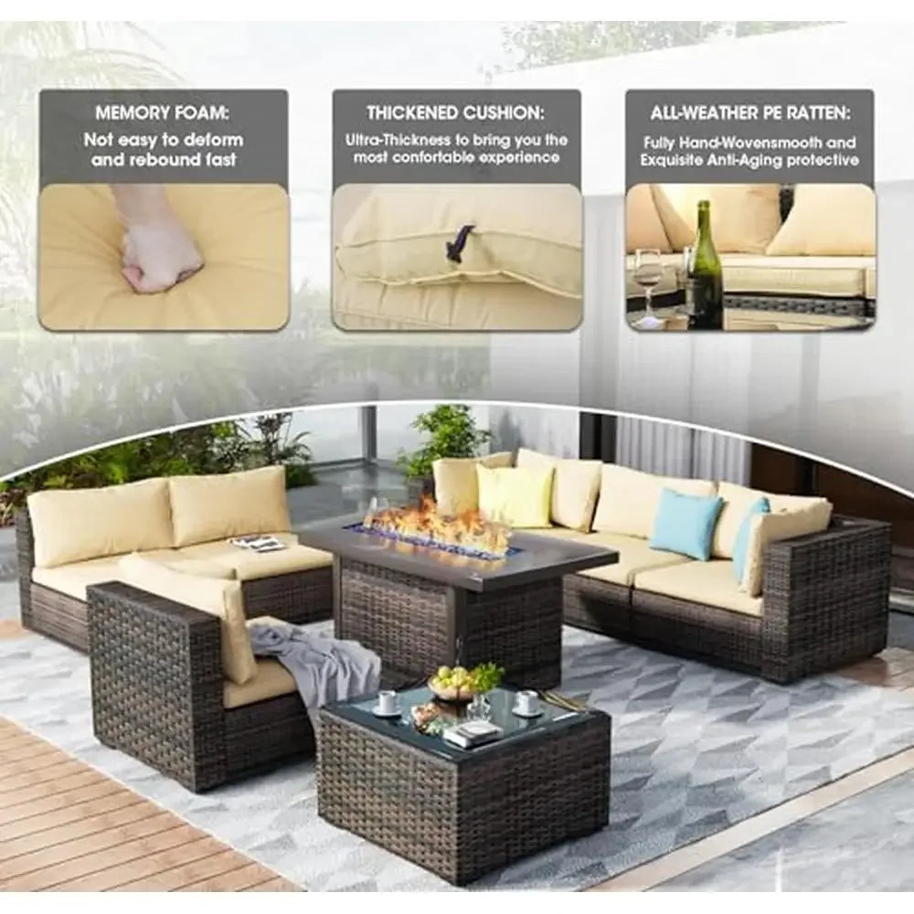 Outdoor Sectional Patio Furniture Set with Fire Pit Table