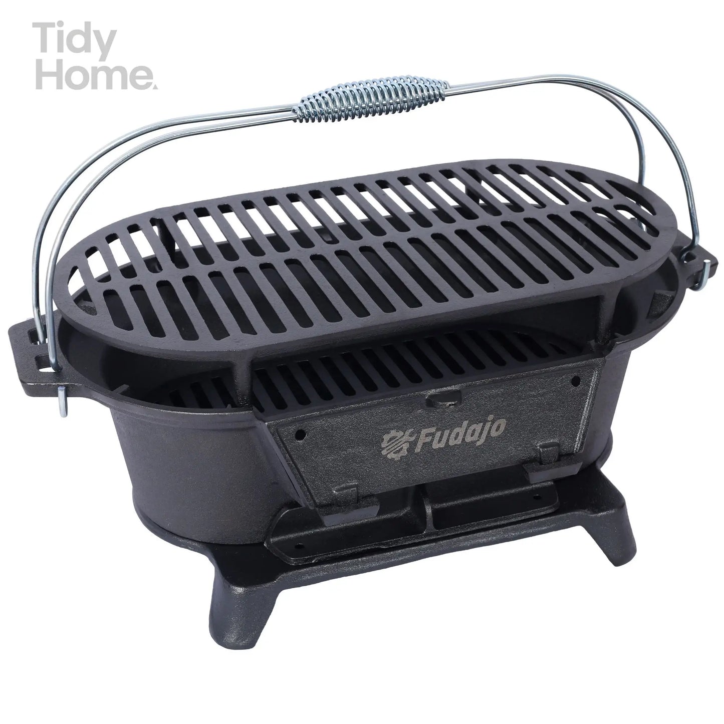 Oval Cast Iron Grill Outdoor, Portable Charcoal Grill and Tabletop Cast Iron Skillet ,Durable,Small Charcoal Grill,Camping Stove