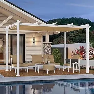 White Heavy-Duty Patio Metal with Double Sun Shade Canopy for Gardens