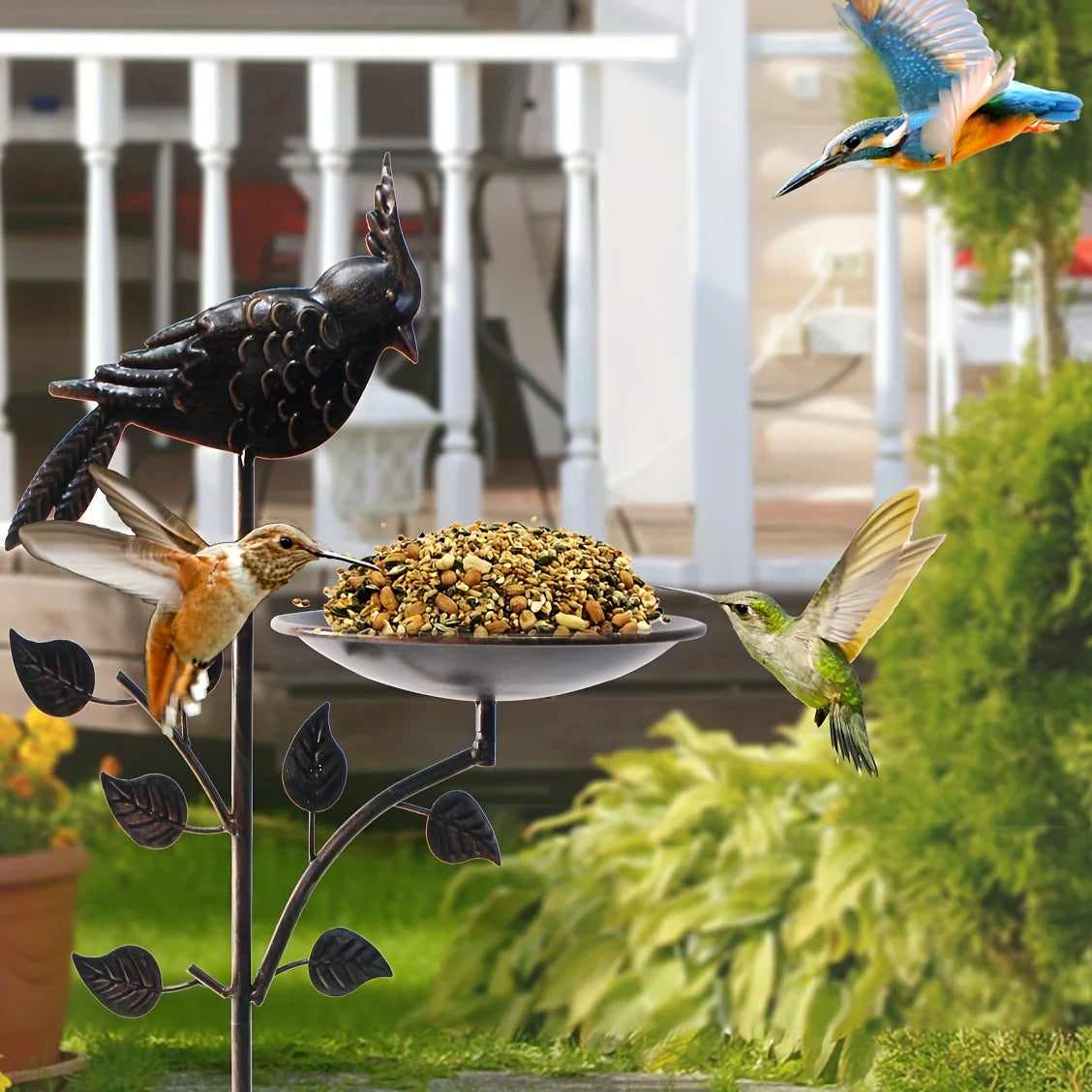 Waterproof Outdoor Bird Bath For Backyard Garden Lawn, Ground Feeders, Deep Antique Copper