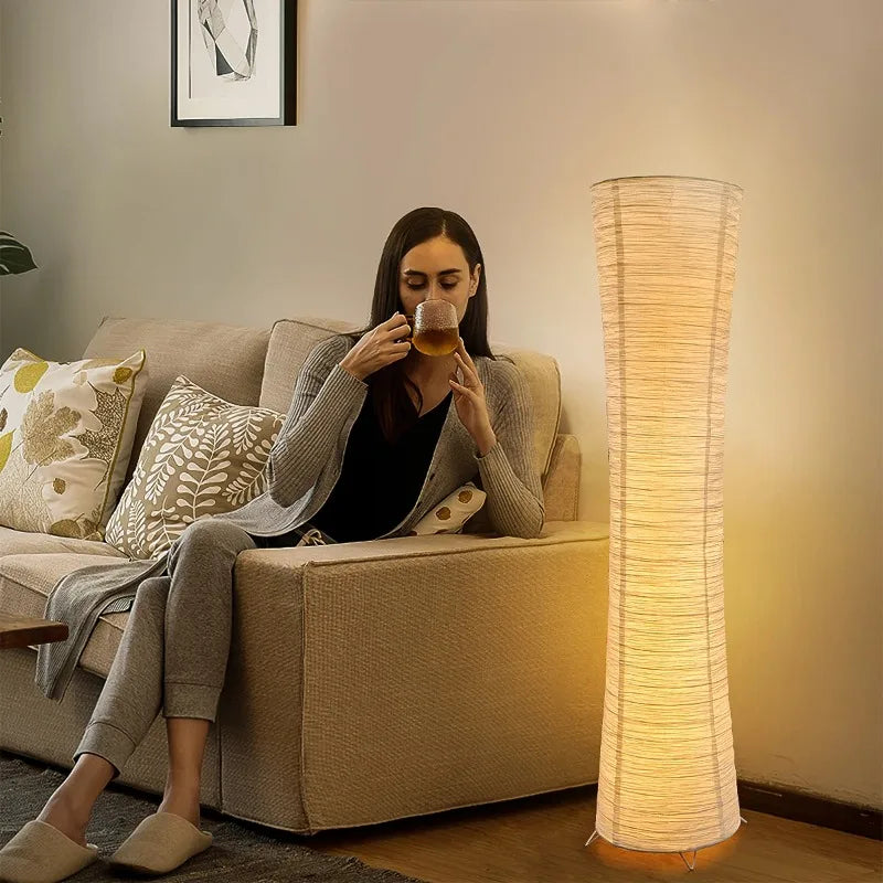 Japanese Wabi Sabi Floor Lamps Paper Lampshade Adjustable Timing Cylindrical Corner Teahouse Homestay Bedroom Office Living Room
