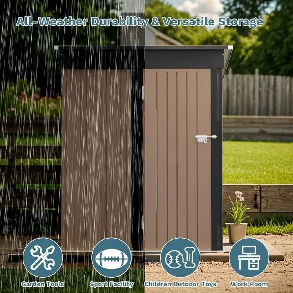 5×3FT Outdoor Storage Shed, Metal Patio Storaged Shed with Lockable Doors, Sheds & Outdoor Storages for Bike, Pool and Garden