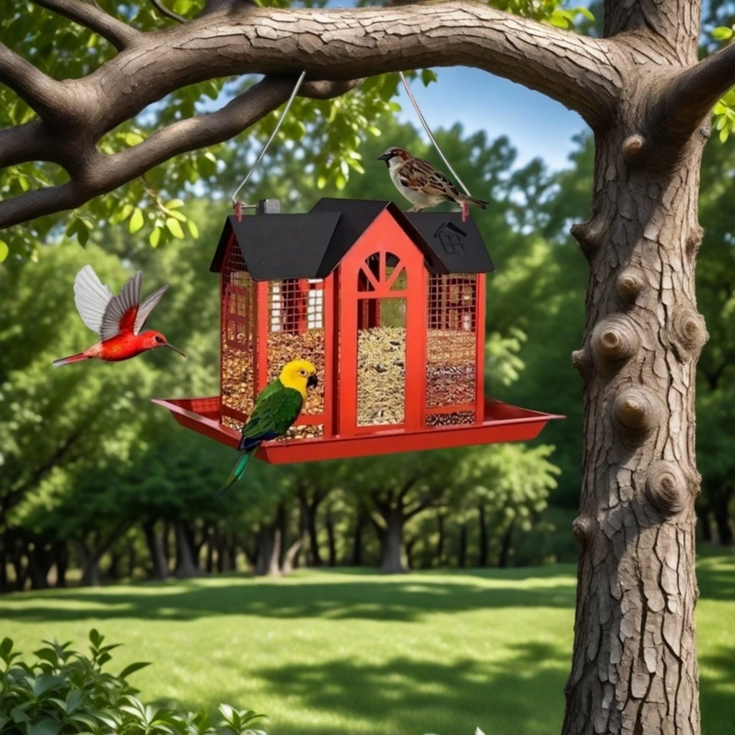 Suitable for Titles, Red Birds, Titles, Hummingbirds, Squirrel Protection and Weather-Resistant Metal Outdoor Garden Courtyard Decoration Bird Feeding Station, Gift for Use.
