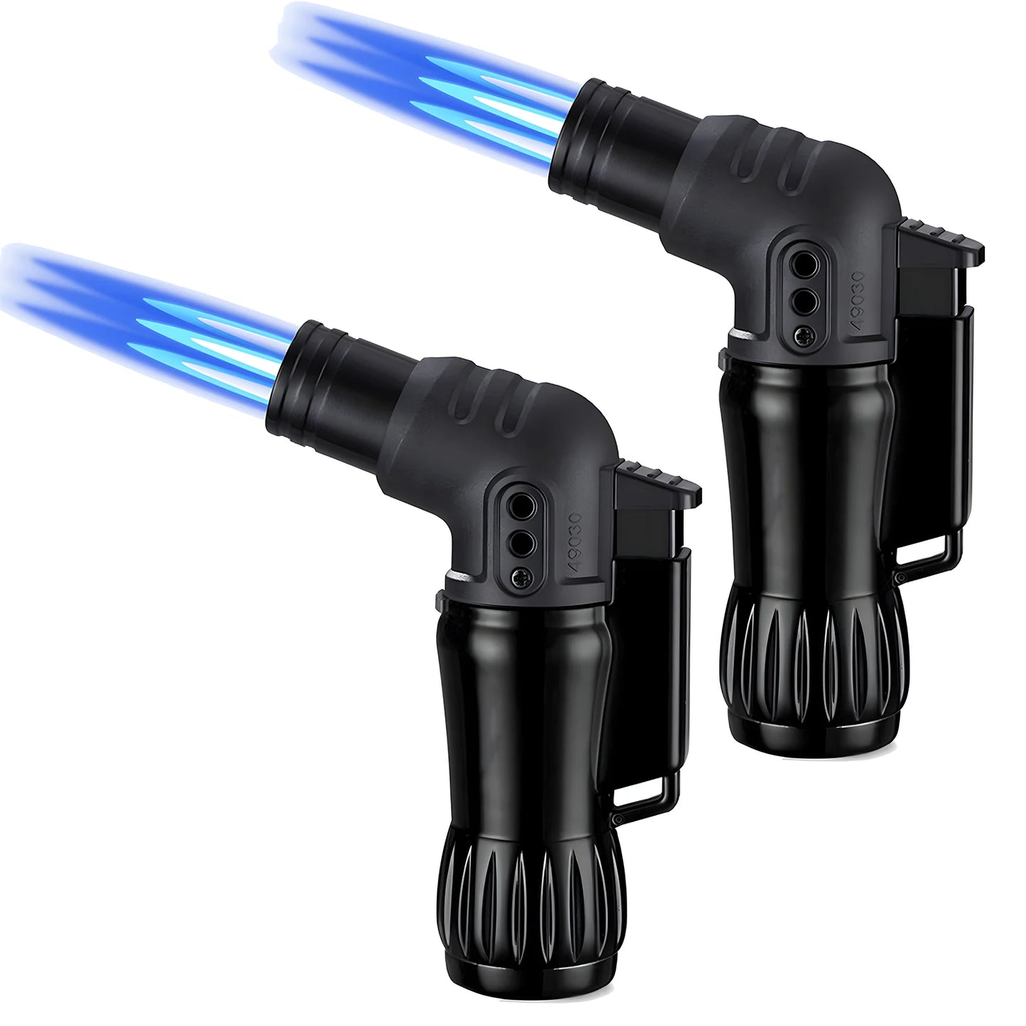 2pcs/Set Triple Jet Flame Torch Lighter Bend Head Design Refillable Butane Gas,