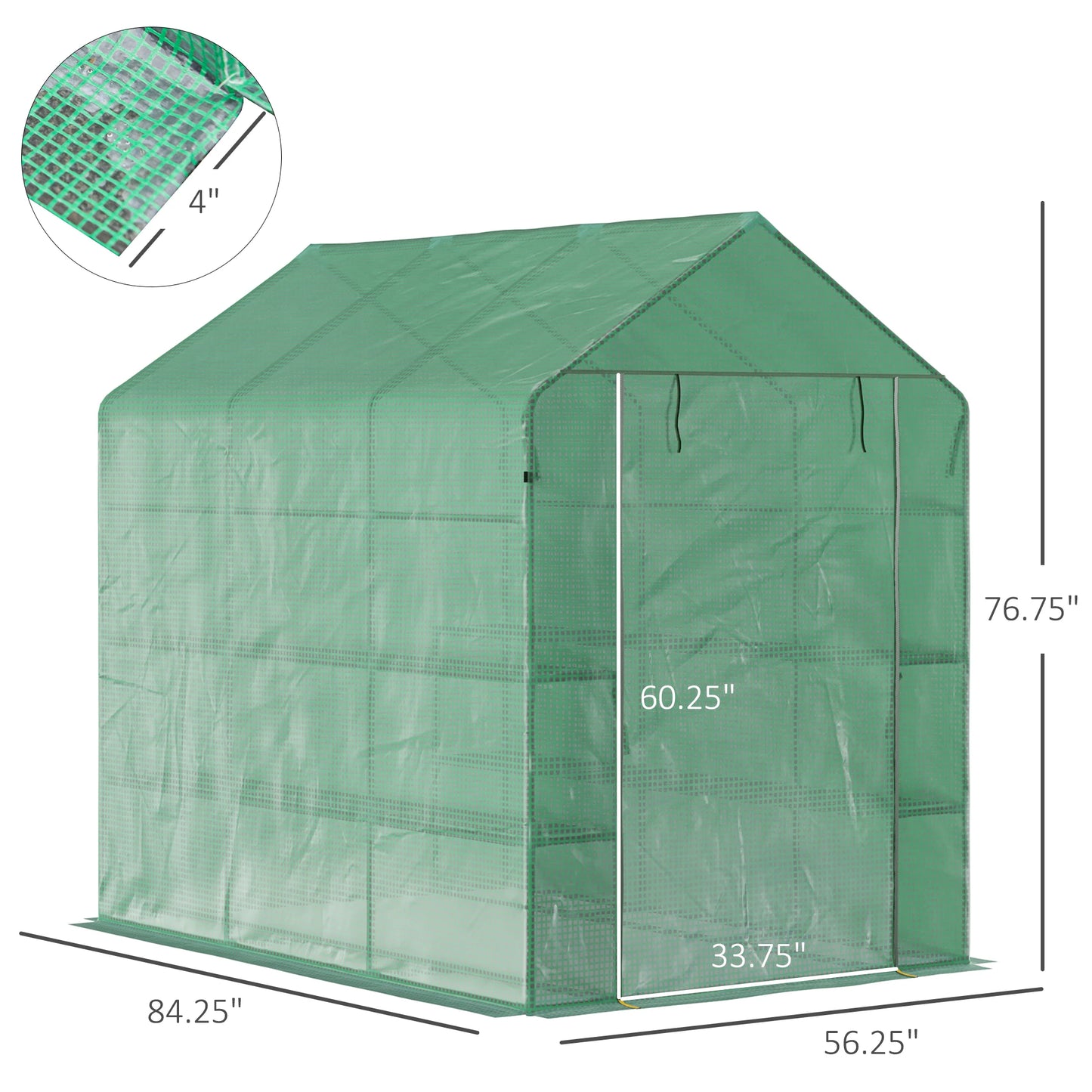 7' X 5' X 6' Outdoor Greenhouse, Door, Green