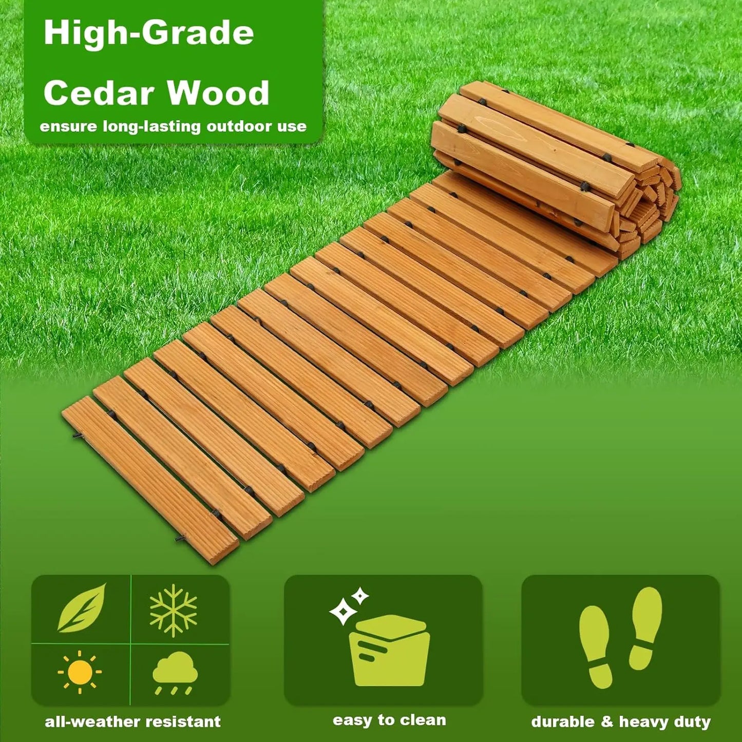 10FT Wooden Garden Pathway, Weather-Resistant Non-Slip Hardwood Walkway