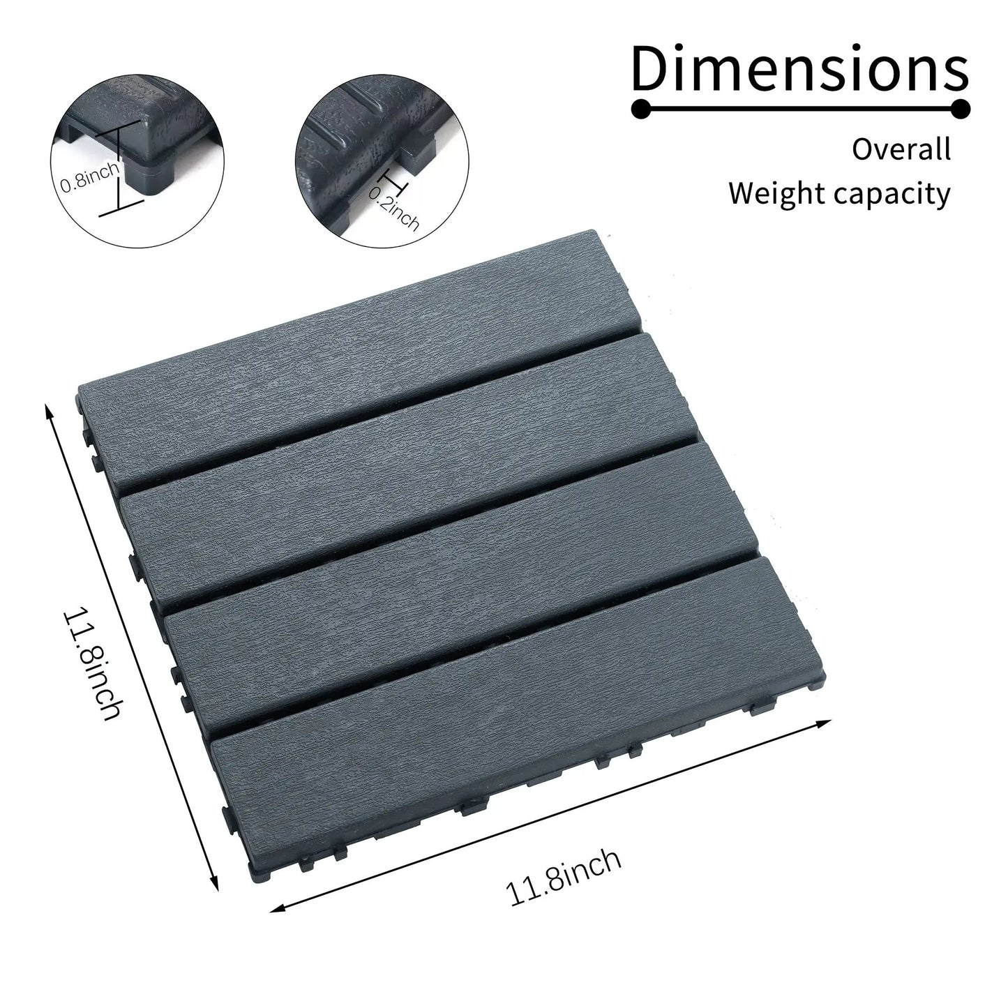 44 Pack Wood grain Interlocking Patio Deck Tiles- 12x12 Inch,