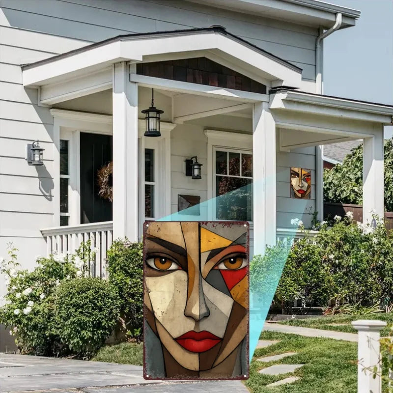 Cubism Faces Metal Sign - 7.87x11.81in, Decor for Home, Pub & Kitchen