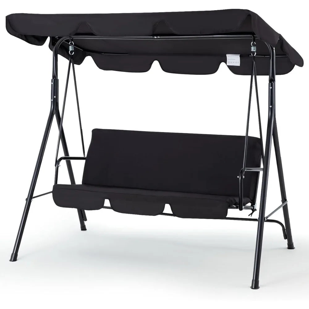 3-Seat Glider Patio Swings with Removable Cushion and Adjustable Canopy, Porch Bench for Garden