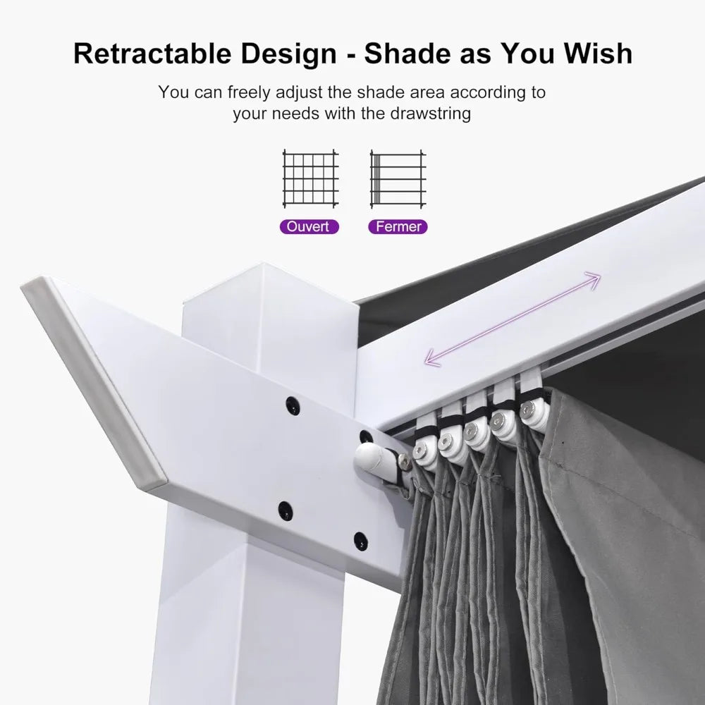White Heavy-Duty Patio Metal with Double Sun Shade Canopy for Gardens