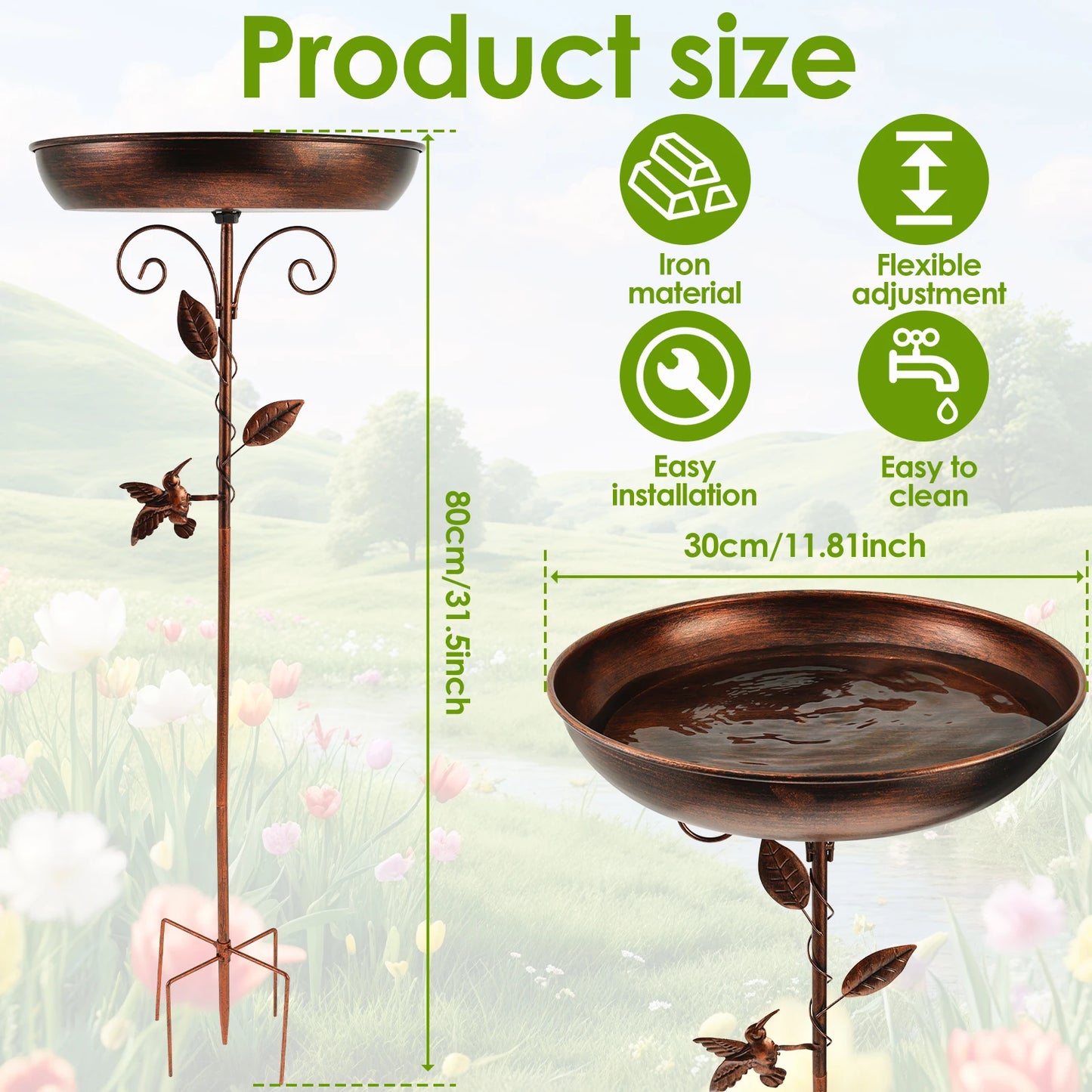 Standing Bird Bath Bowl Height Adjustable Garden Birdbath Birds Feeding for Outdoor Lawn Decoration