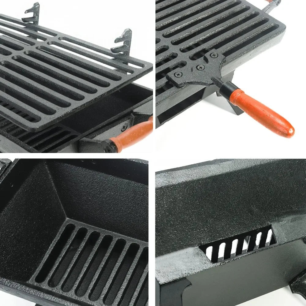Small Cast Iron Charcoal Grill Stove w/ 12" x 6.8" Gridiron, Heavy Duty Tabletop BBQ Grill