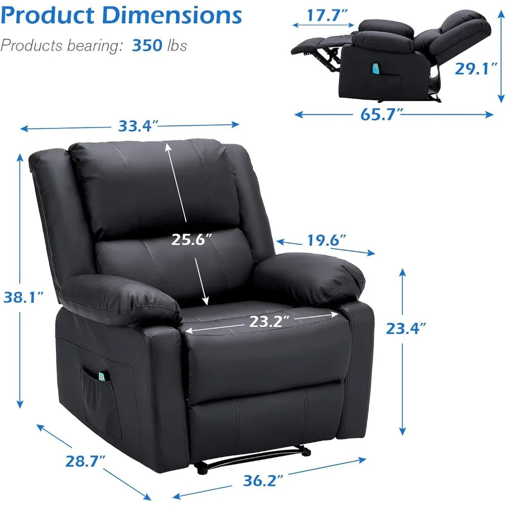 Recliner Chair with Massage&Heat Function, Recliner for Adult Faux Leather Single Sofa Chair for Living Room Home Theater Seatin