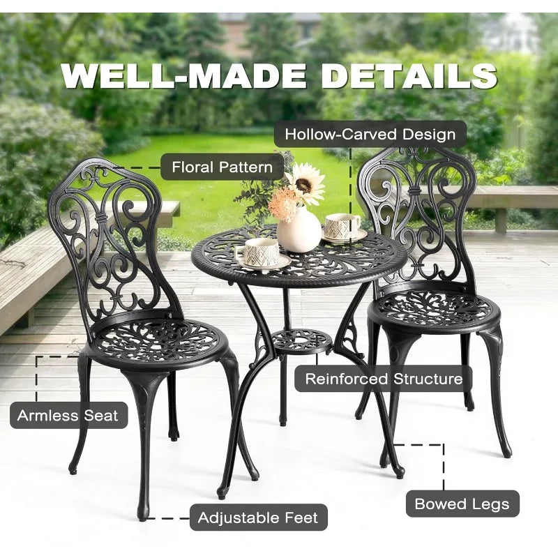 3 Pieces Patio Bistro Set, Outdoor Bistro Set with 2 Chairs, Round Table with Umbrella Hole, All-Weather Outdoor Pati