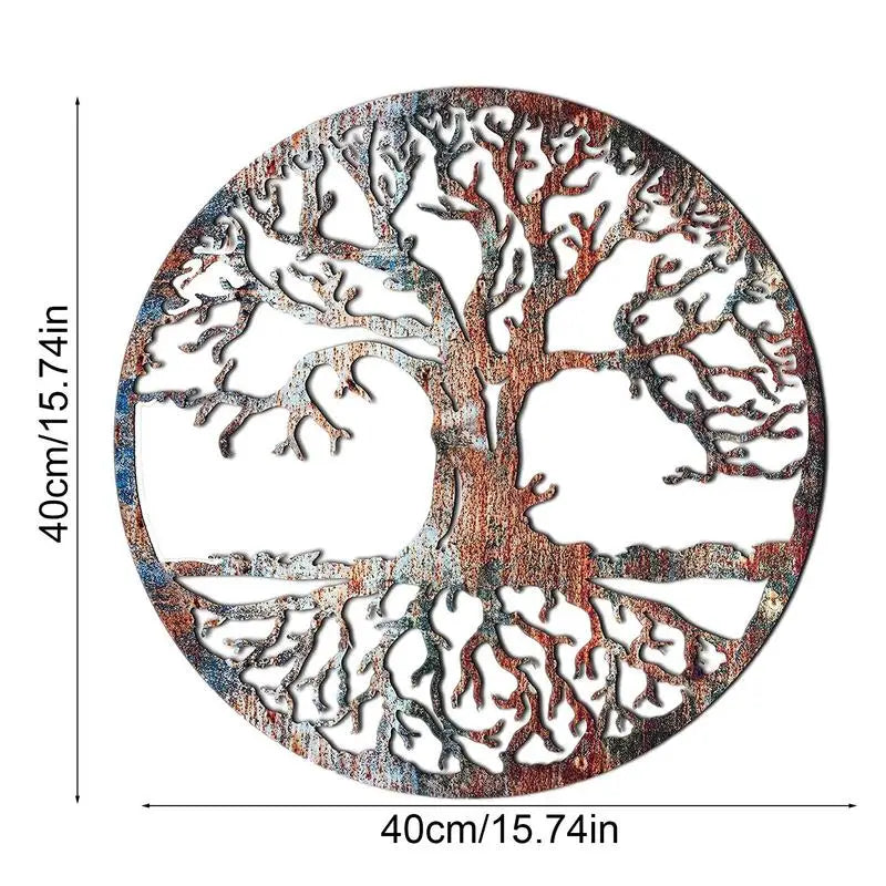 D Iron Tree Wall Sculpture Life Tree Silhouette Decor Wall Art Hollowed Out Hanging Sign For