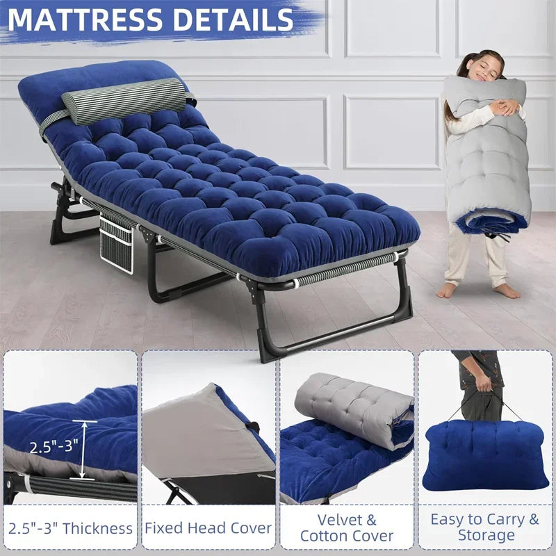 with Mattress, 4-Position Folding Camping Bed Hold up 330lbs, Portable Sleeping Cot for Camp, Beach, Patio