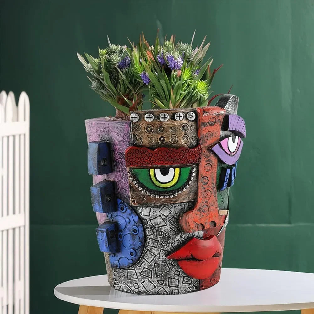 Picasso Brutalist Abstract Beauty Face Flower Pot Art Face Vase Head Planter Unique Indoor and Outdoor Potted Plant