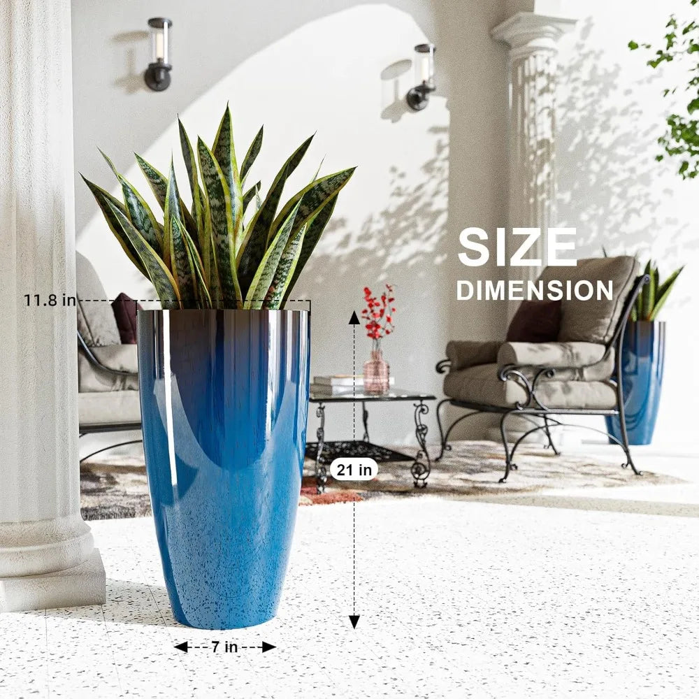 21 inch Tall Planters for Indoor & Outdoor Plants, 2 Pack Sturdy Plant Tree Pots for Front Porch Patio Deck Living Room Decor