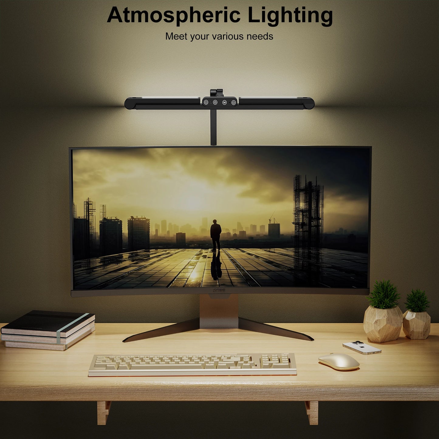 Led Desk Lamp with Clamp for Home Office with Atmosphere Lighting, 24W Ultra Bright Auto Dimming Desk Light