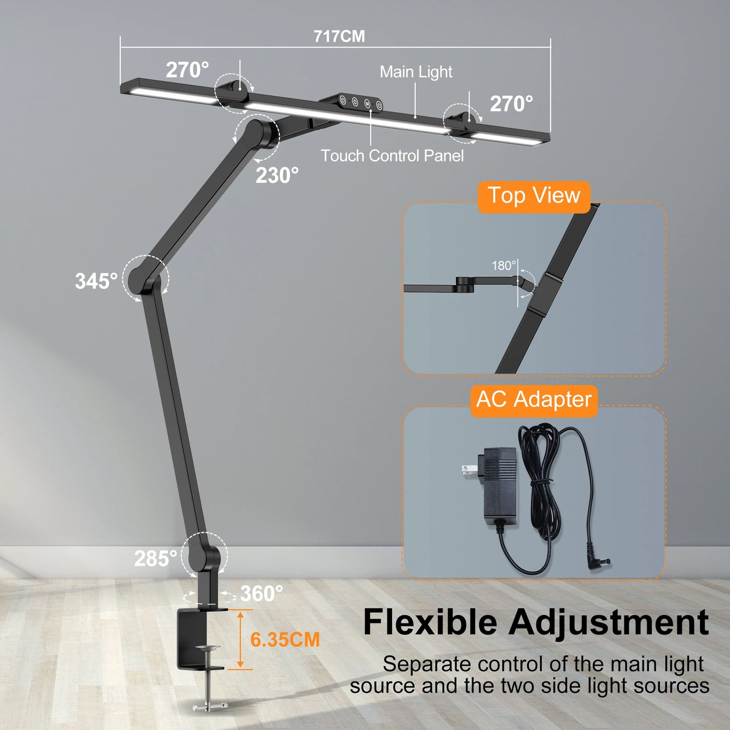 Led Desk Lamp with Clamp for Home Office with Atmosphere Lighting, 24W Ultra Bright Auto Dimming Desk Light