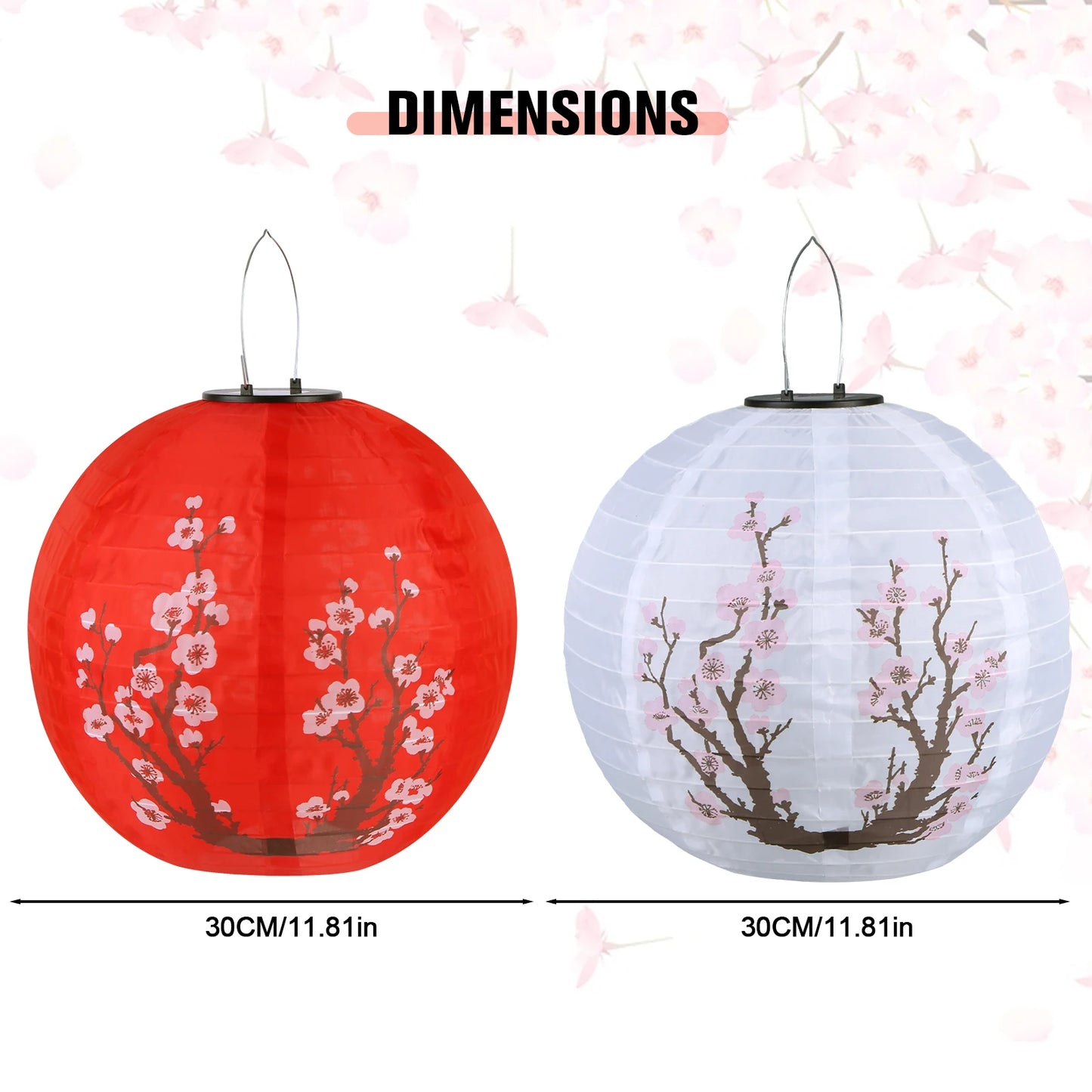 30cm Solar Power LED Plum Blossom Lights IP65 Waterproof Chinese Traditional Hanging Lanterns for Garden Porch