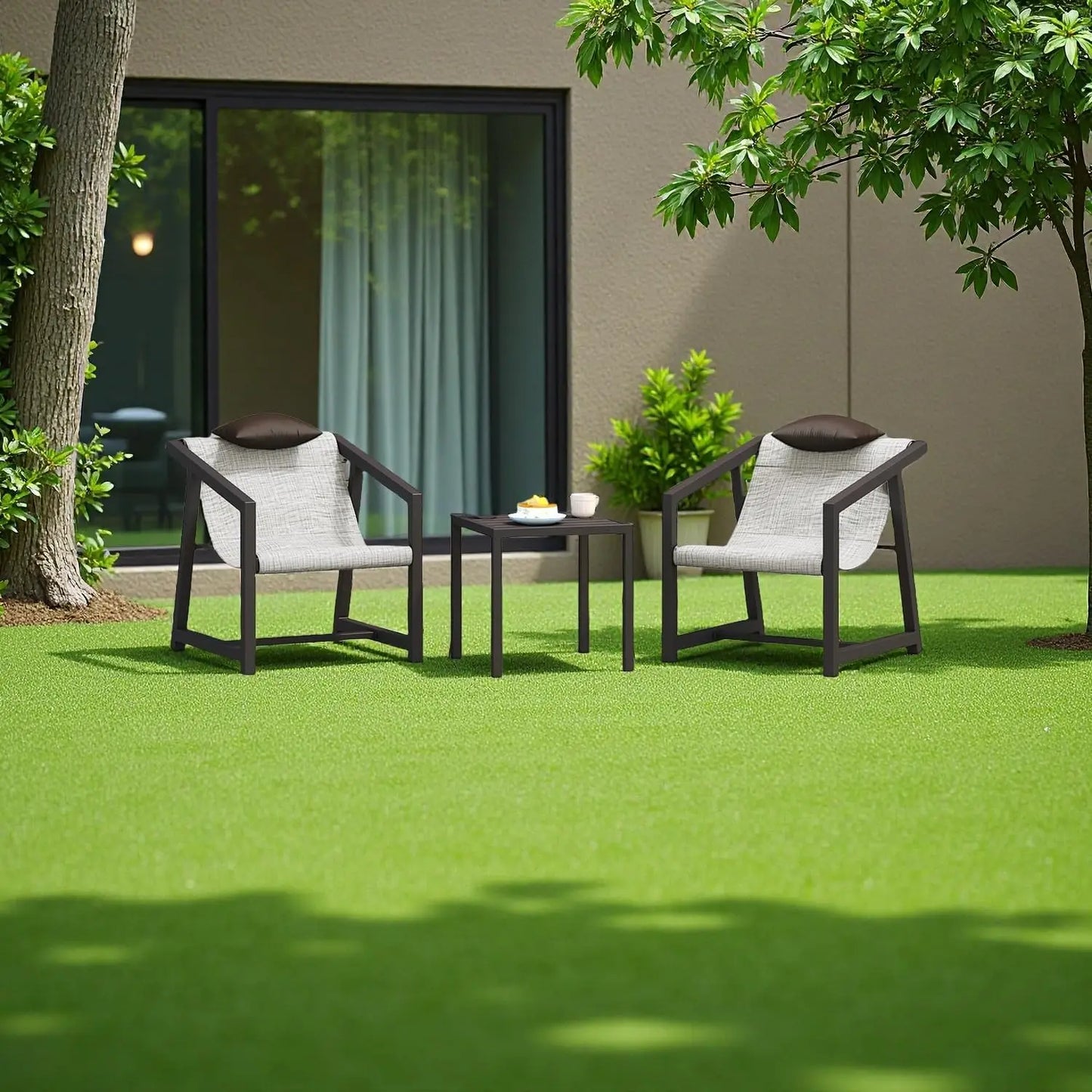 5-Piece Outdoor Wicker Furniture Set,All-Weather Patio Bistro Set with Footrest,