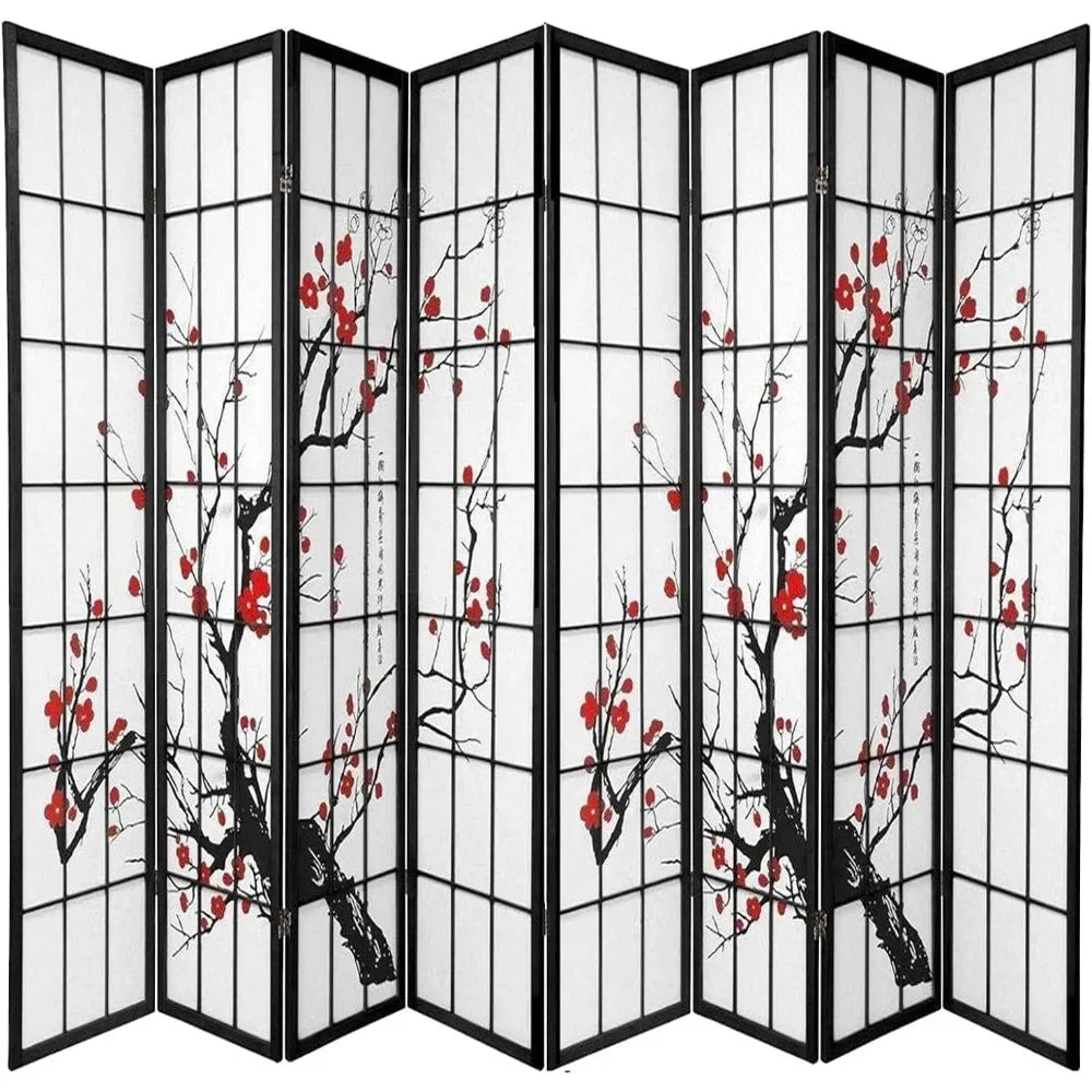 Blossom Screen - Portable, Foldable Shoji Style Room Divider - Plum Blossom, Freestanding Room Privacy Dressing Screen