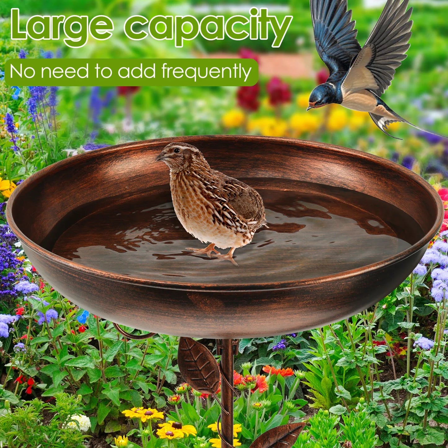 Standing Bird Bath Bowl Height Adjustable Garden Birdbath Birds Feeding for Outdoor Lawn Decoration