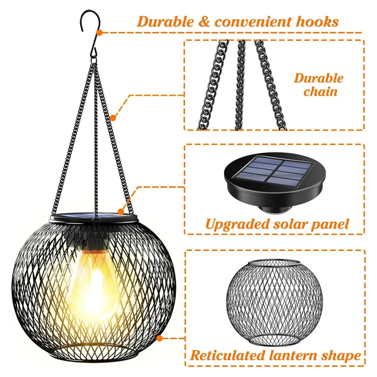 Solar Lantern Led Light Daylight Sensor Garden Lamps Lights Outdoor Waterproof 3000k Landscape With Durable Chain Decor