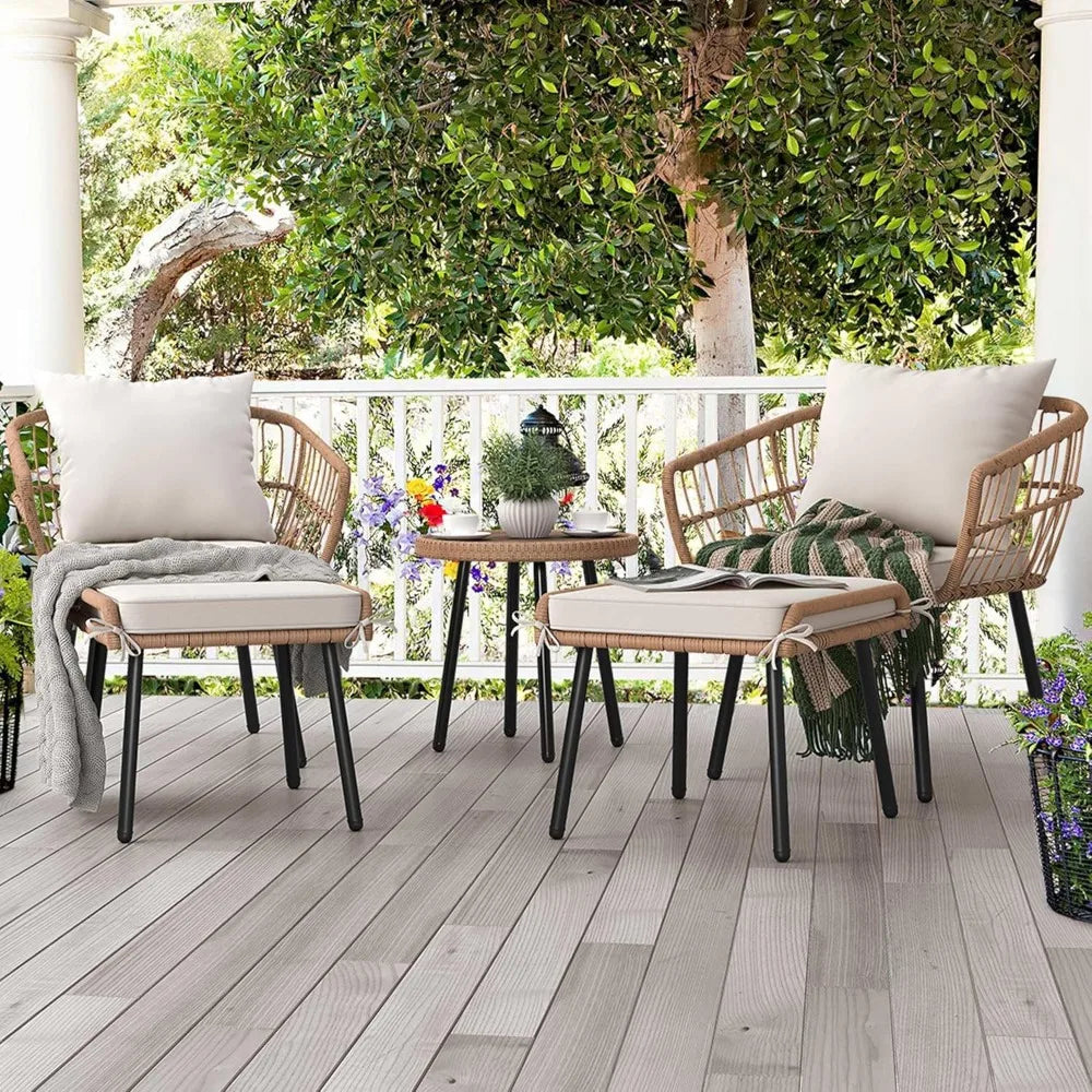 5-Piece Outdoor Wicker Furniture Set,All-Weather Patio Bistro Set with Footrest,