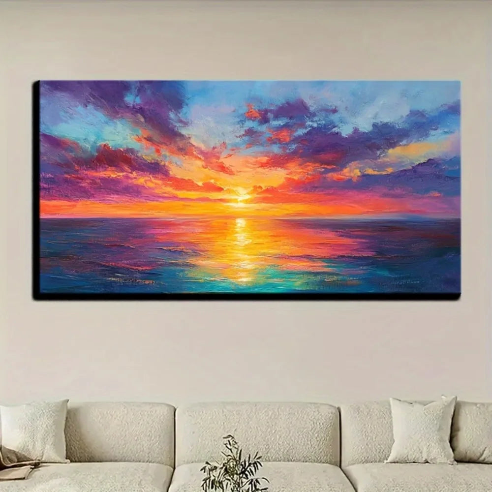 Modern Abstract Seaside Sunset on Canvas - Vibrant Marine sunset art with a 1.5 inch pine frame