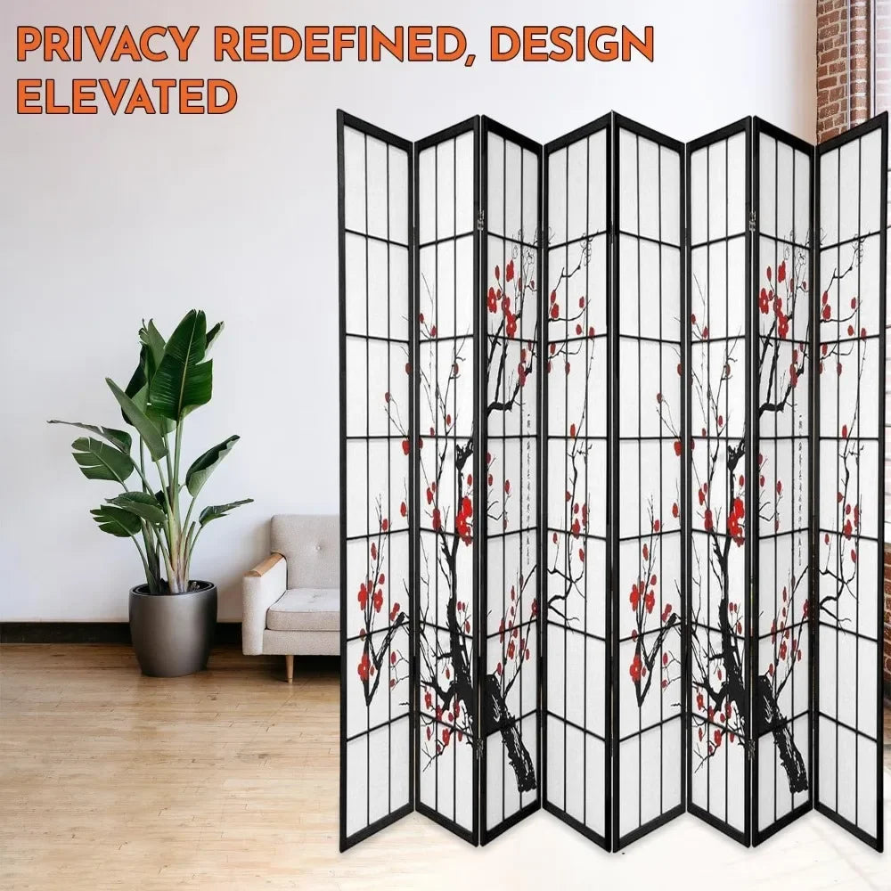 Blossom Screen - Portable, Foldable Shoji Style Room Divider - Plum Blossom, Freestanding Room Privacy Dressing Screen