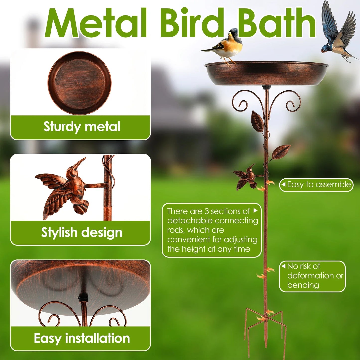 Standing Bird Bath Bowl Height Adjustable Garden Birdbath Birds Feeding for Outdoor Lawn Decoration