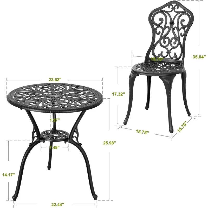 3 Pieces Patio Bistro Set, Outdoor Bistro Set with 2 Chairs, Round Table with Umbrella Hole, All-Weather Outdoor Pati
