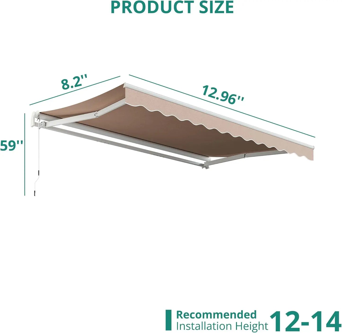Retractable Awning Sun Shade Shelter Cover, Outdoor Patio Awnings for Shop, Restaurant, Cafe, Courtyard, Balcony