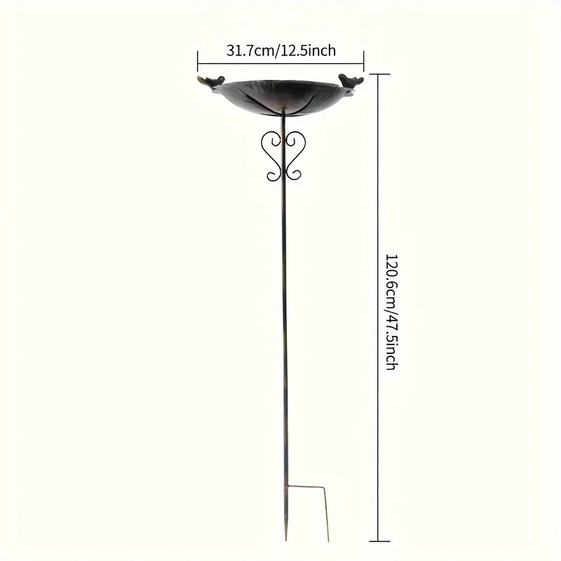 47.5" Metal Leaf-Shaped Bird Feeder Stake, Waterproof Wild Bird Ground Feeder Bowl, Durable Outdoor Lawn Ornament
