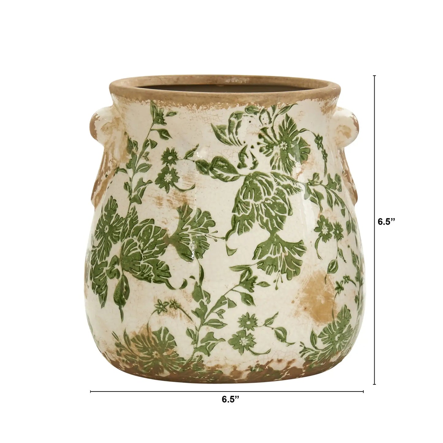 Nearly Natural 6.5" Tuscan Ceramic Green Scroll Planter