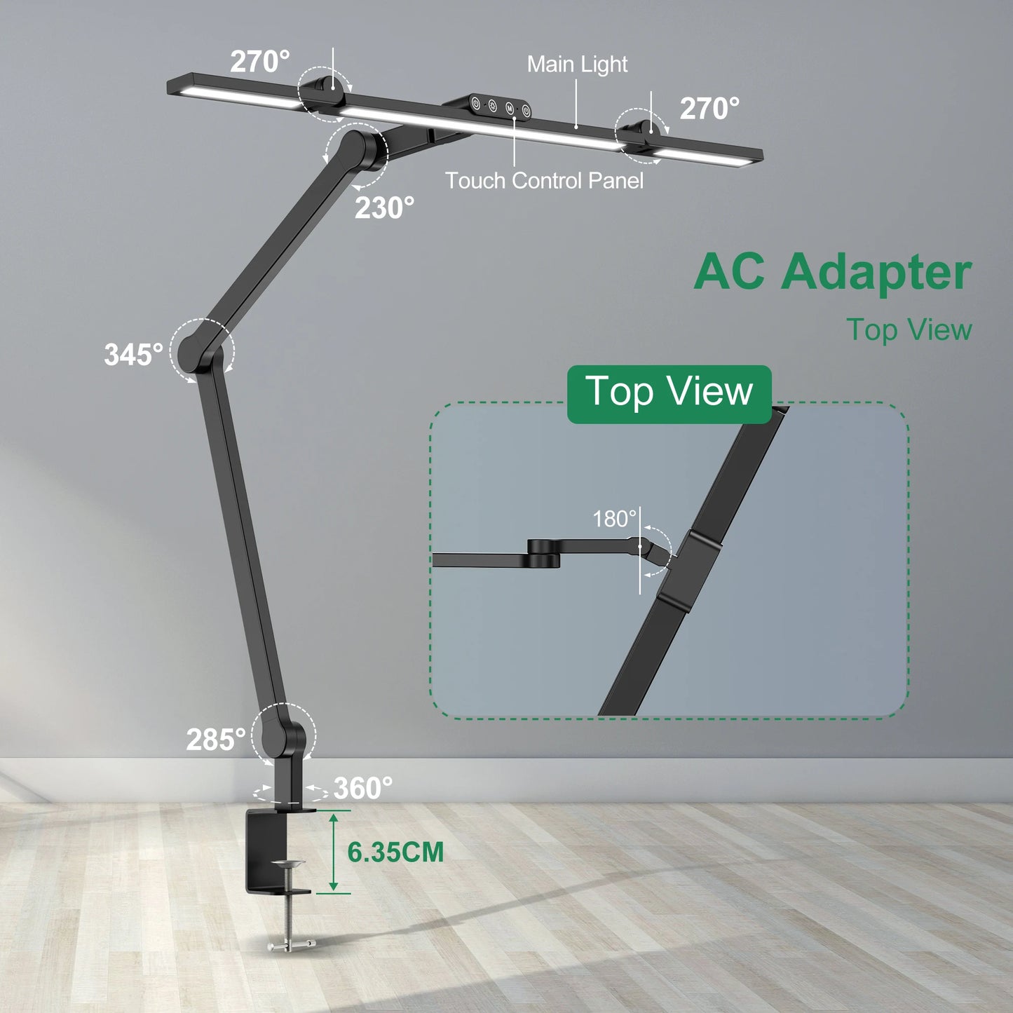 Led Desk Lamp with Clamp for Home Office with Atmosphere Lighting, 24W Ultra Bright Auto Dimming Desk Light