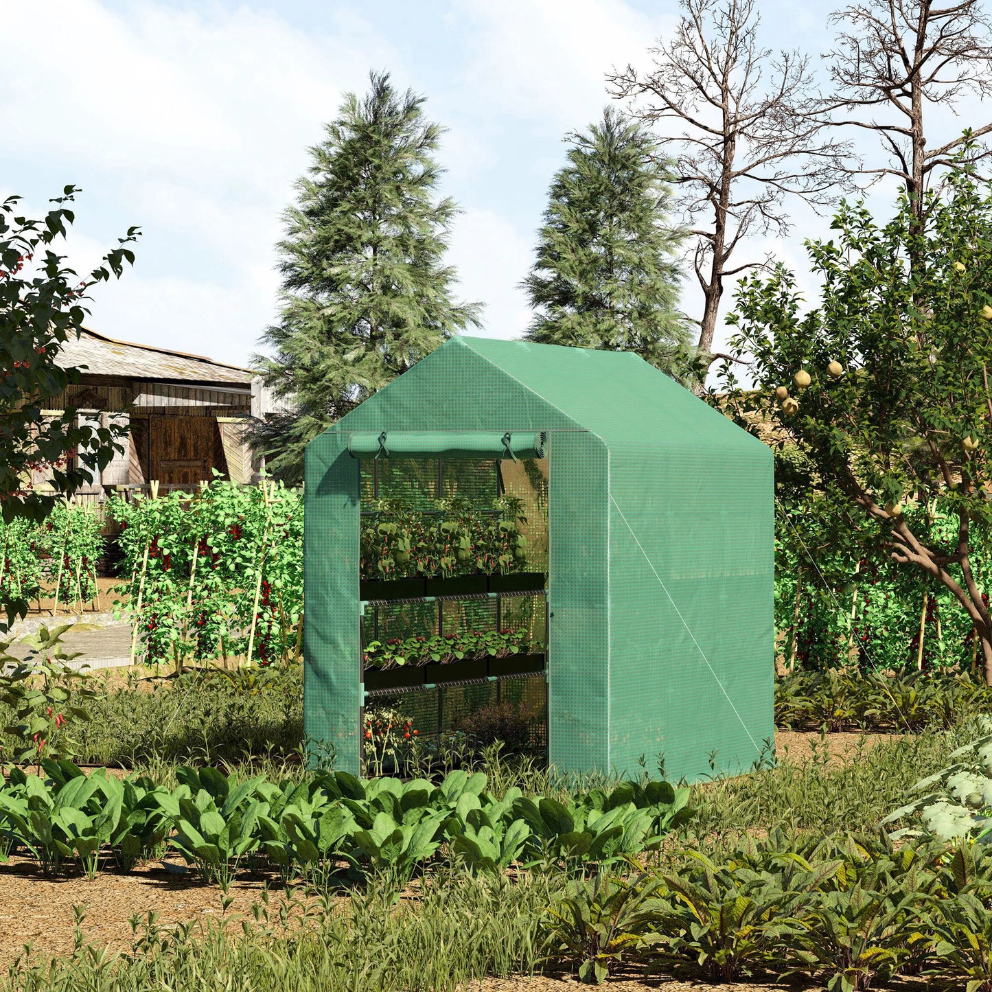 7' X 5' X 6' Outdoor Greenhouse, Door, Green