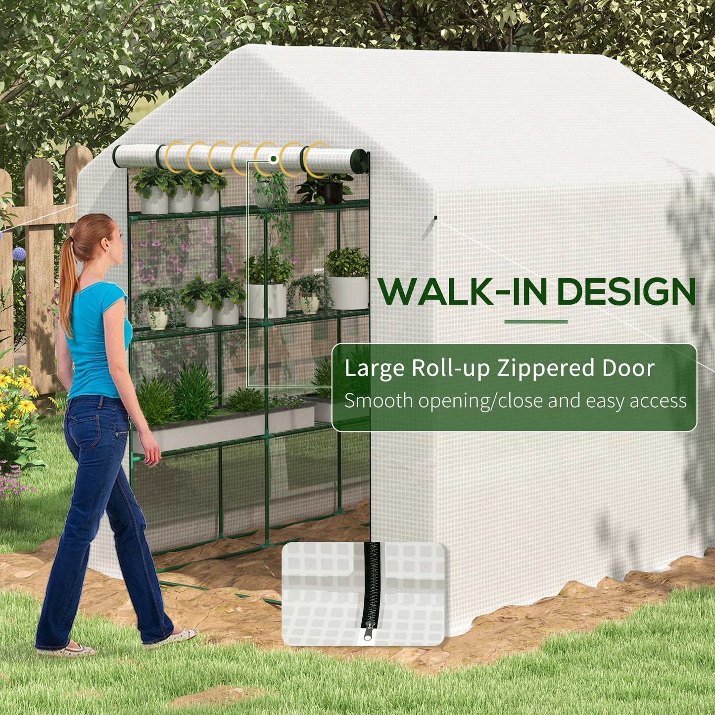 Greenhouse 8' X 6' X 7', Walkin Hot House, 18 Shelves, Plant Tropical Flowers