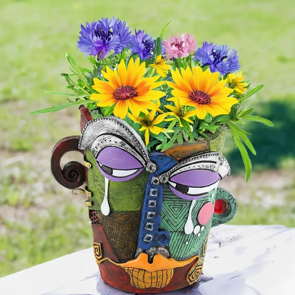 Picasso Brutalist Abstract Beauty Face Flower Pot Art Face Vase Head Planter Unique Indoor and Outdoor Potted Plant