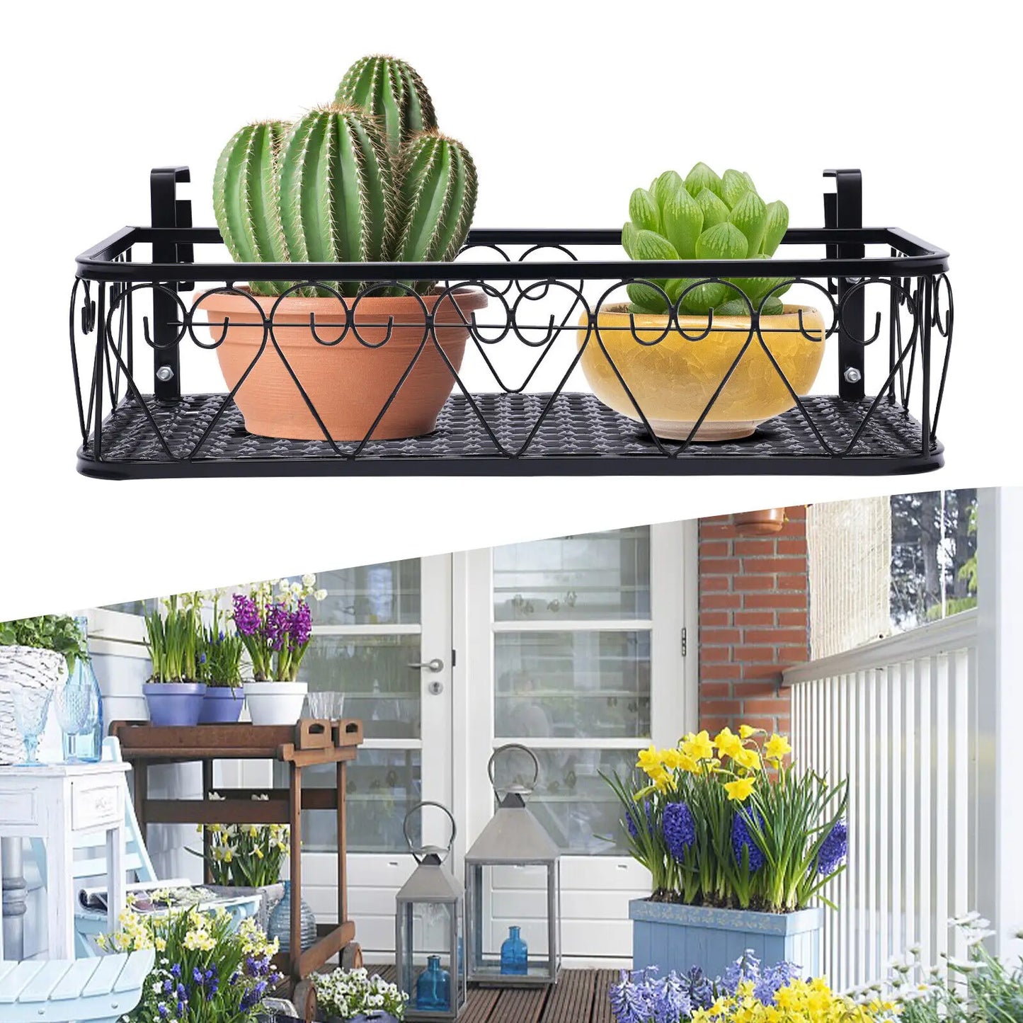 Balcony Plant Holder Railing, Flower Bucket Plants Rack Flower Pot Stand Holder