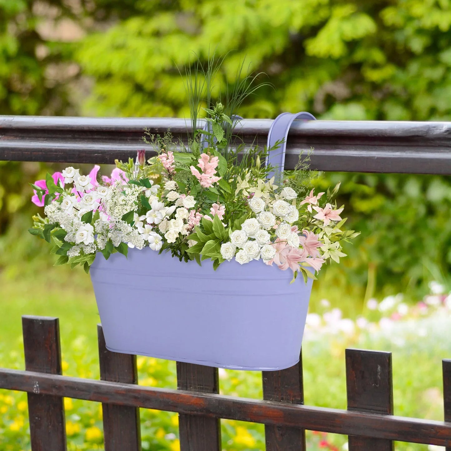Flower Pot Fence Balcony Garden Hanging Pots Solid Colored Sturdy Plastic Hanging Pots
