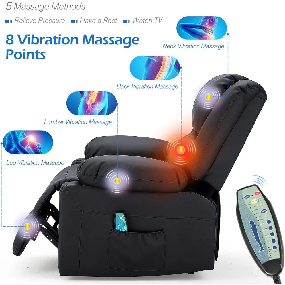 Recliner Chair with Massage&Heat Function, Recliner for Adult Faux Leather Single Sofa Chair for Living Room Home Theater Seatin