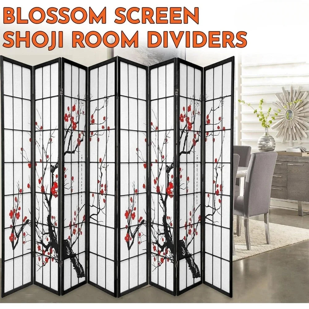 Blossom Screen - Portable, Foldable Shoji Style Room Divider - Plum Blossom, Freestanding Room Privacy Dressing Screen
