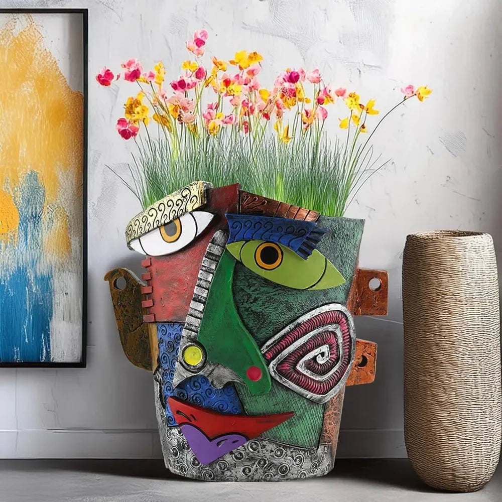Picasso Brutalist Abstract Beauty Face Flower Pot Art Face Vase Head Planter Unique Indoor and Outdoor Potted Plant