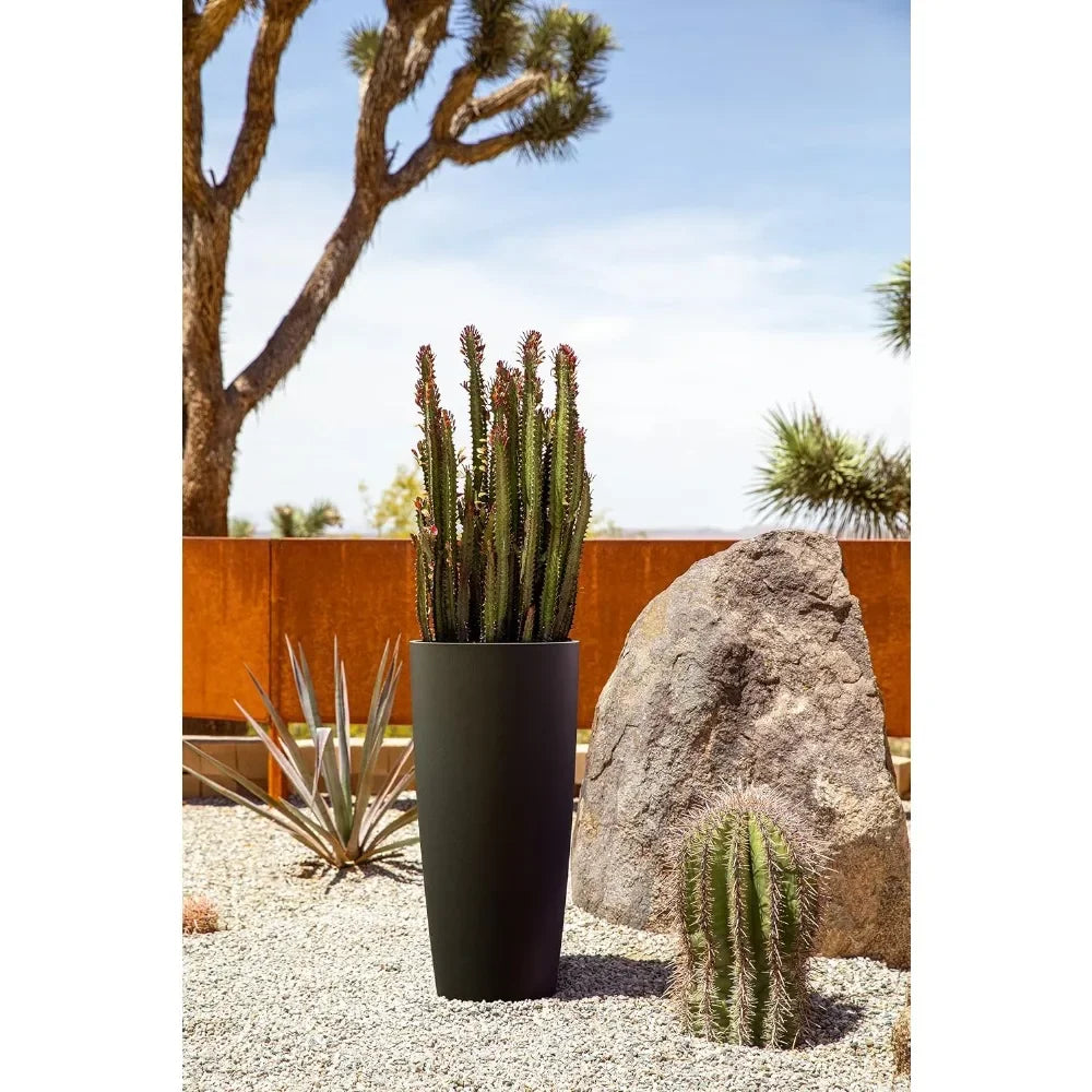Made from Plastic & Concrete with Drainage Holes Planter - Round Tall Planter for Indoor or Outdoor Porch/Patio