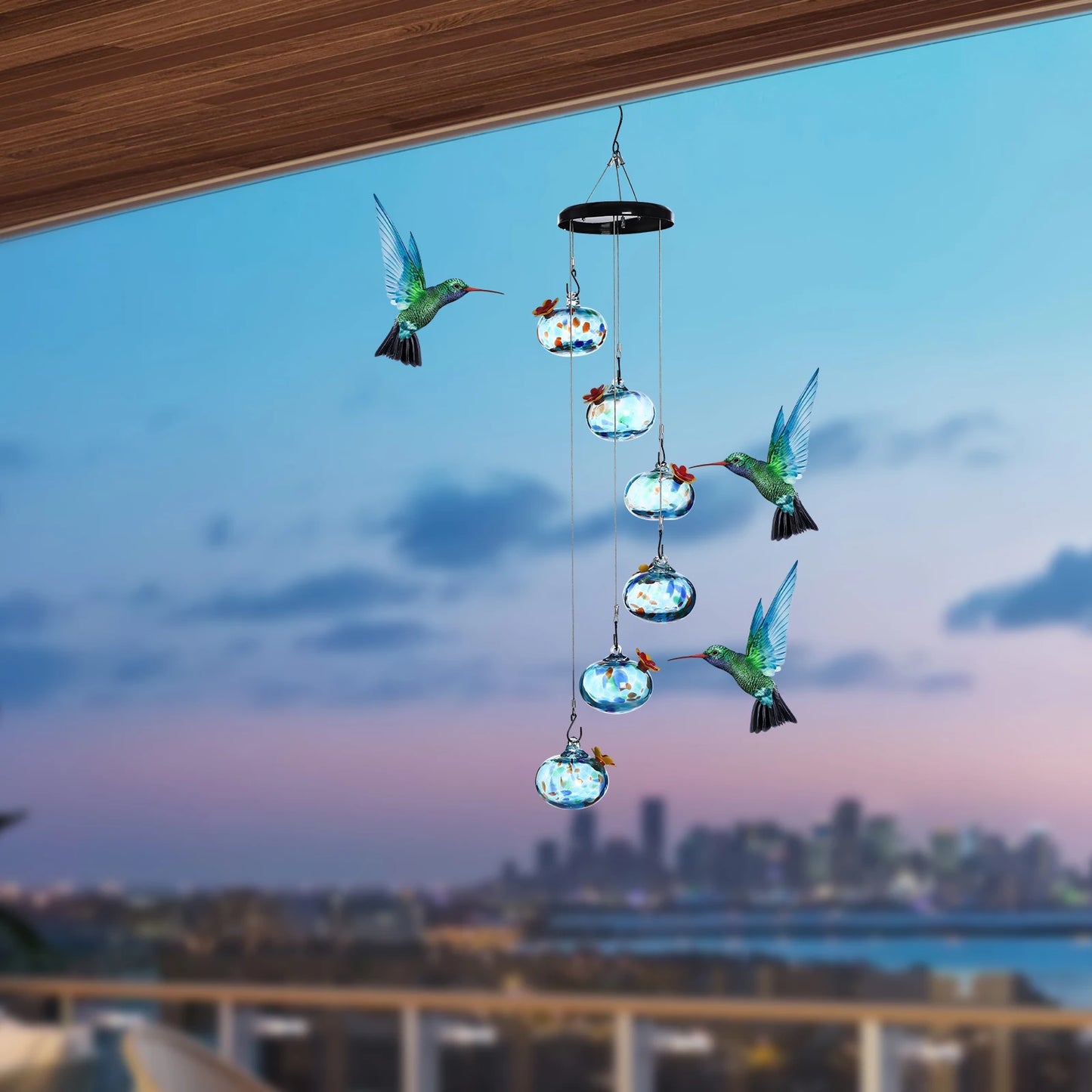 Hummingbird Feeders, Leak-proof, 6 Glass Balls, Decorative Hanging Bird Feeders for Outdoor, Blue