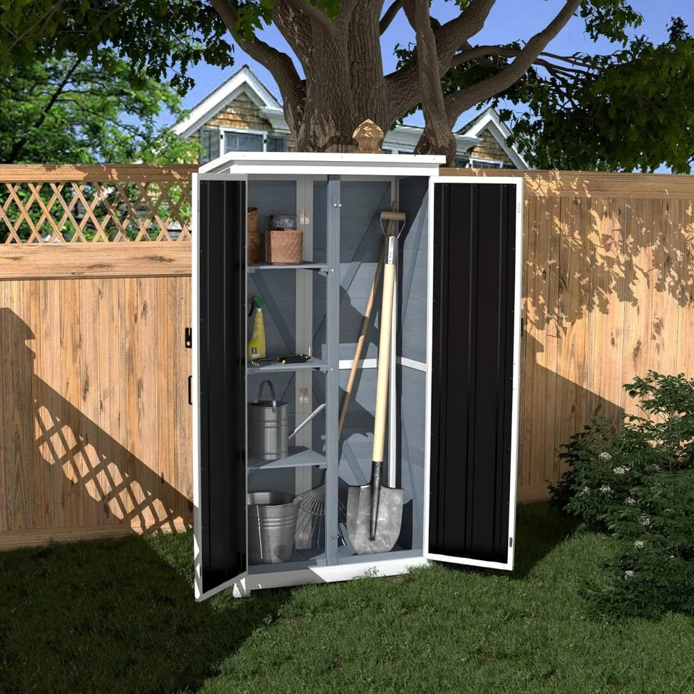 Outdoor Storage Cabinet Wood & Metal Garden Shed With Waterproof Roof and Sturdy Lockable Doors 66"