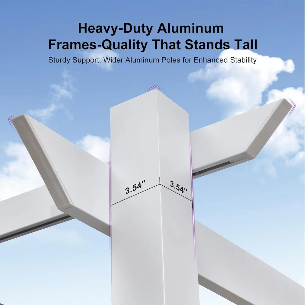 White Heavy-Duty Patio Metal with Double Sun Shade Canopy for Gardens
